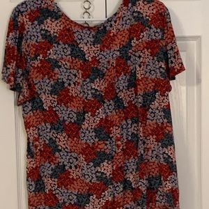 Blouse by Knox rose multicolored in red blues pinks floral print.
